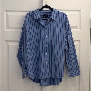 J. Crew Men's Blue and Red Striped Shirt